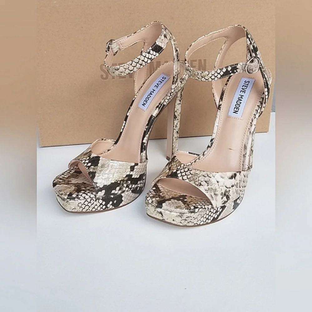 Steve Madden Luv Gold Snake Platform Ankle Strap Heels - Picture 8 of 13